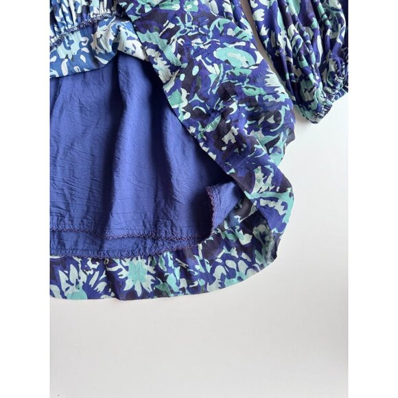 ANTHROPOLOGIE Somerset Blue Floral Chiffon Long Sleeve Mini Dress, Size S - Picture 10 of 13